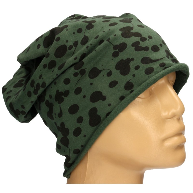 Czapka damska Beanie włoska cienka smerfetka ciemnozielona gepard