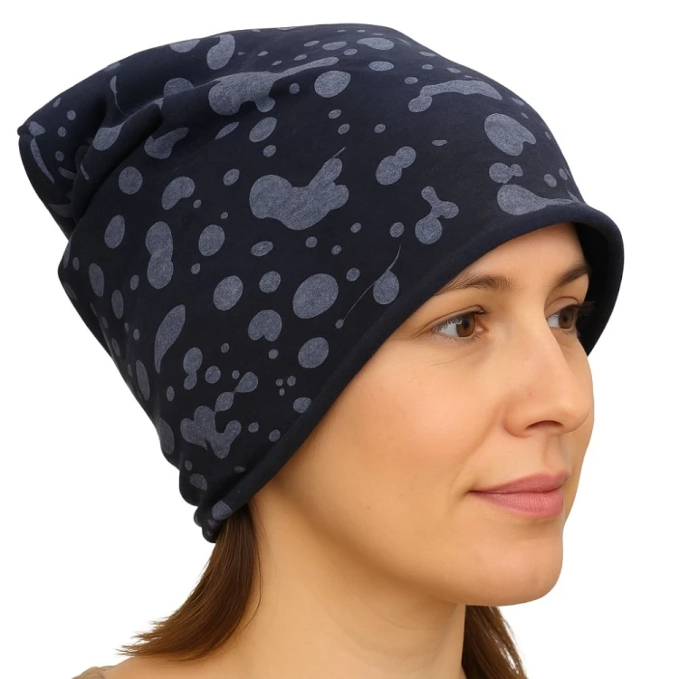 Czapka damska Beanie włoska cienka smerfetka granatowa gepard