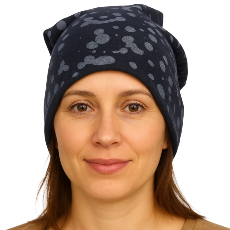 Czapka damska Beanie włoska cienka smerfetka granatowa gepard