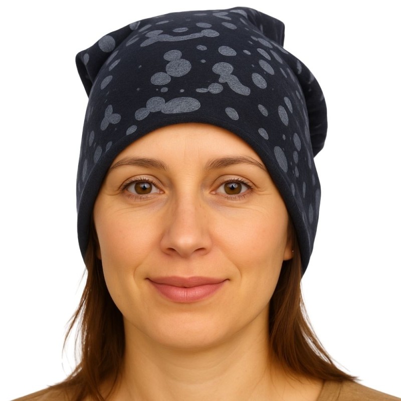 Czapka damska Beanie włoska cienka smerfetka granatowa gepard