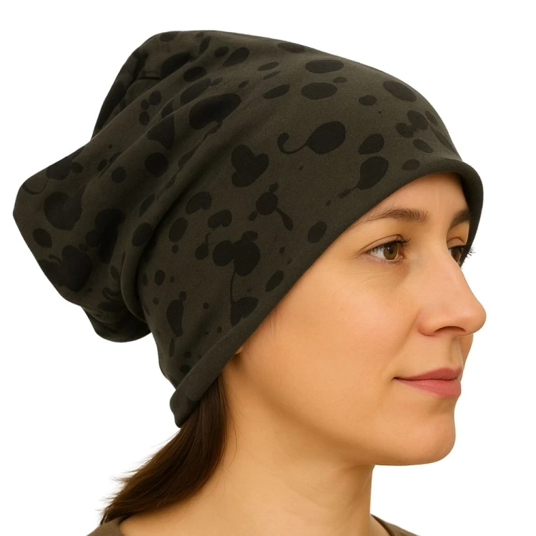 Czapka damska Beanie włoska cienka smerfetka ciemnoszara gepard