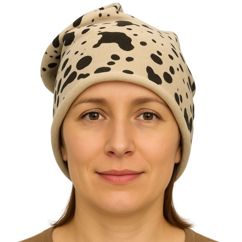 Czapka damska Beanie włoska cienka smerfetka beżowa gepard