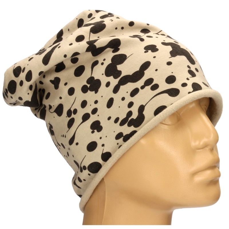 Czapka damska Beanie włoska cienka smerfetka beżowa gepard