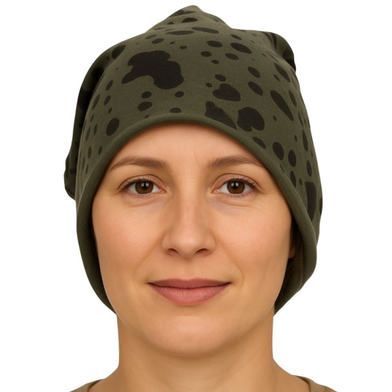 Czapka damska Beanie włoska cienka smerfetka khaki gepard