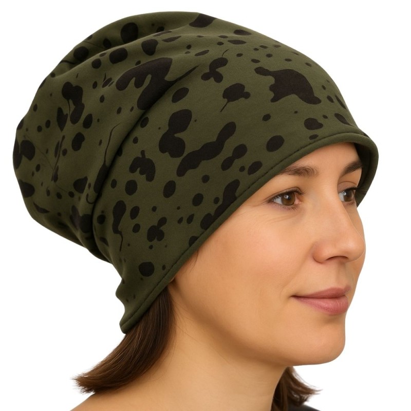Czapka damska Beanie włoska cienka smerfetka khaki gepard