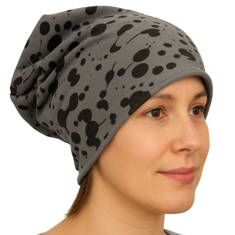 Czapka damska Beanie włoska cienka smerfetka szara gepard