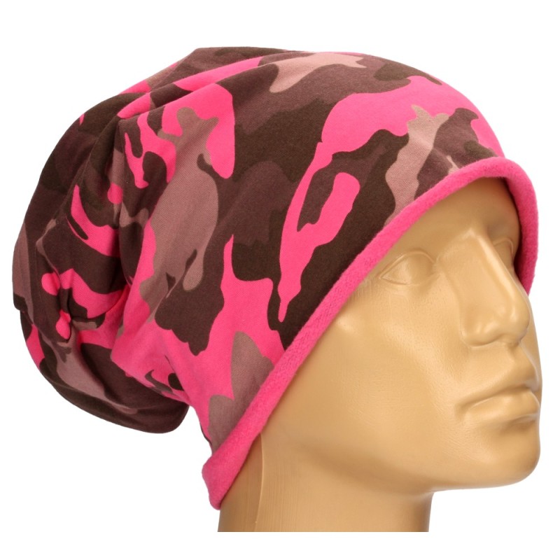 Czapka damska Beanie włoska cienka smerfetka różowa moro