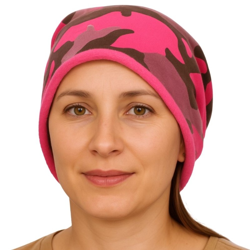 Czapka damska Beanie włoska cienka smerfetka różowa moro