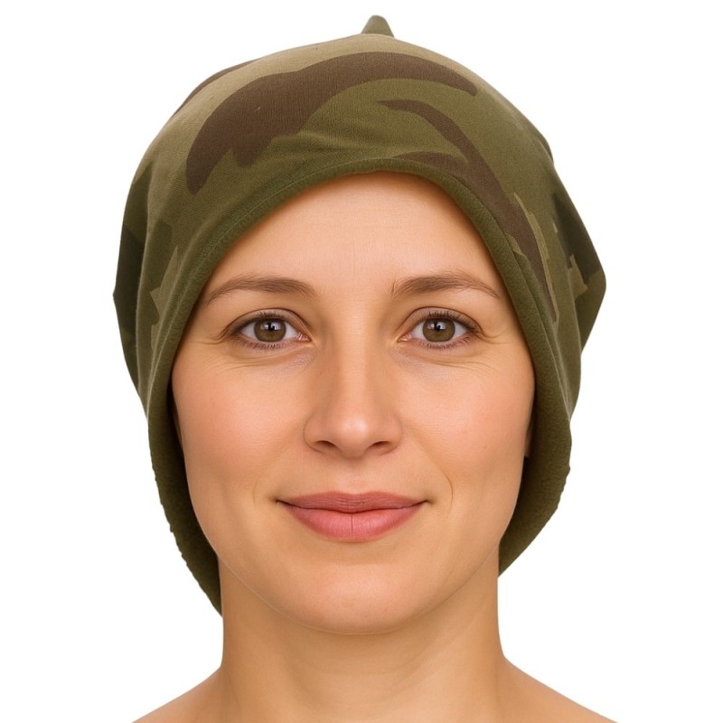 Czapka damska Beanie włoska cienka smerfetka zielona moro