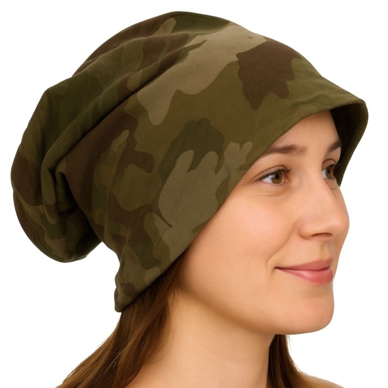 Czapka damska Beanie włoska cienka smerfetka zielona moro