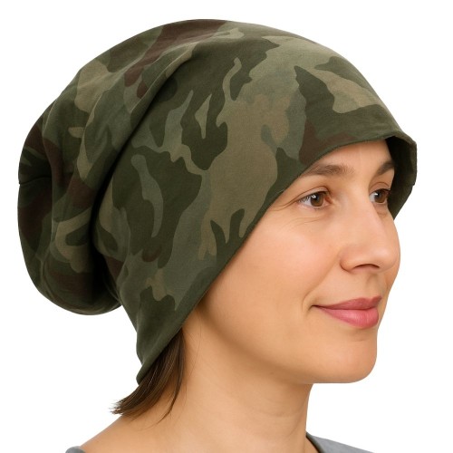 Czapka damska Beanie włoska cienka smerfetka ciemnozielona moro