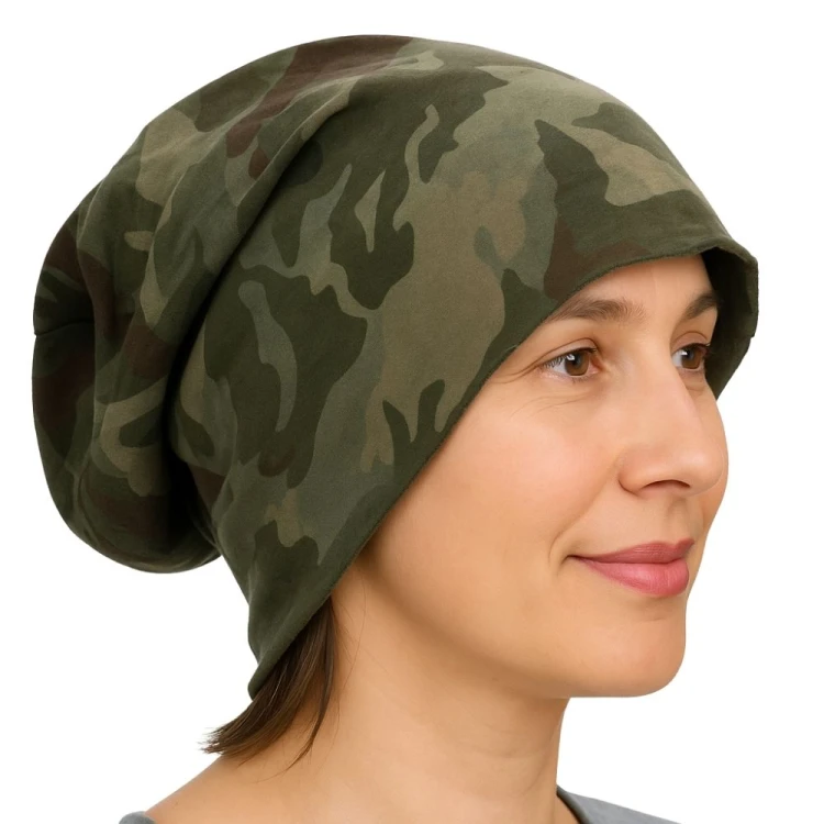 Czapka damska Beanie włoska cienka smerfetka ciemnozielona moro