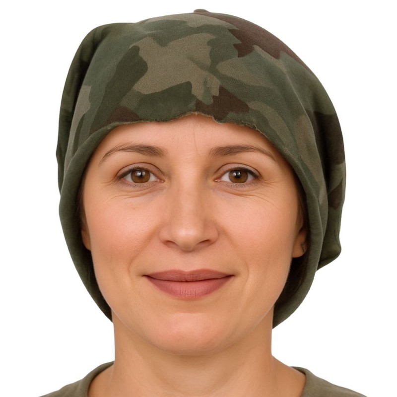 Czapka damska Beanie włoska cienka smerfetka ciemnozielona moro