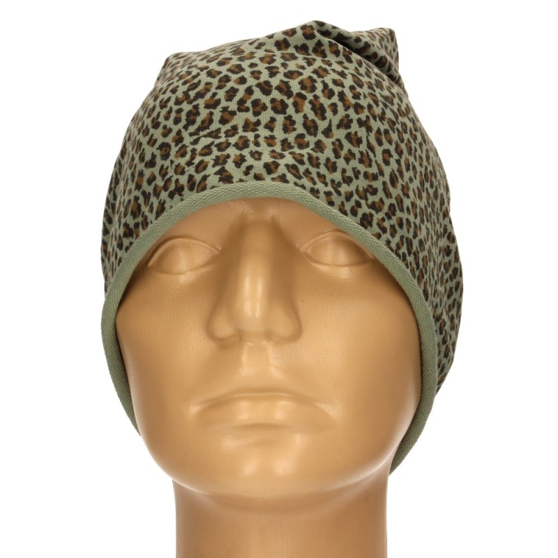 Czapka damska Beanie włoska cienka smerfetka zielona w panterkę