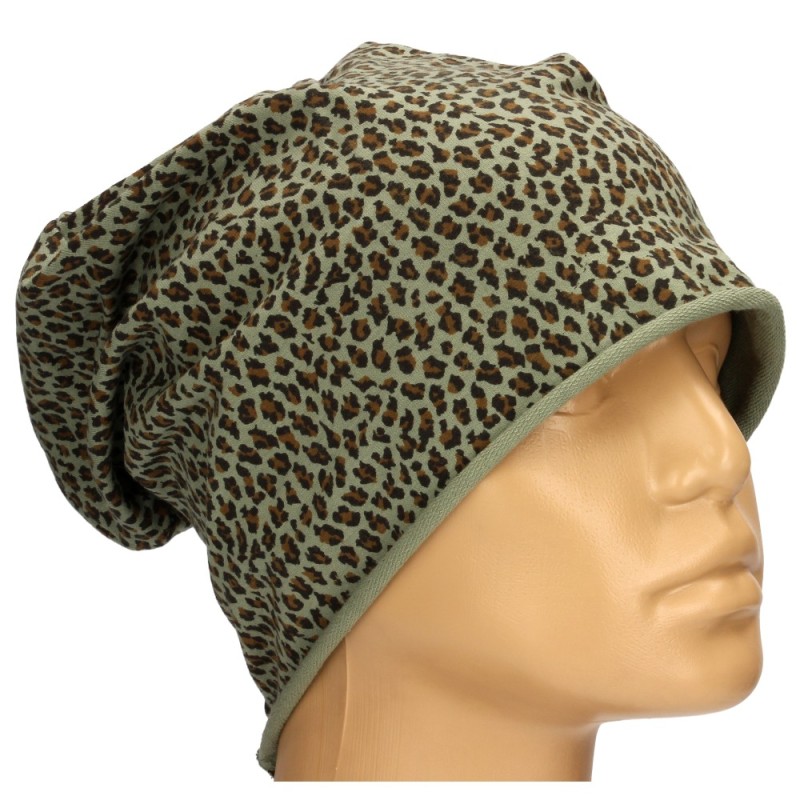 Czapka damska Beanie włoska cienka smerfetka zielona w panterkę