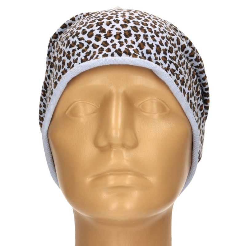 Czapka damska Beanie włoska cienka smerfetka jasnoniebieska w panterkę