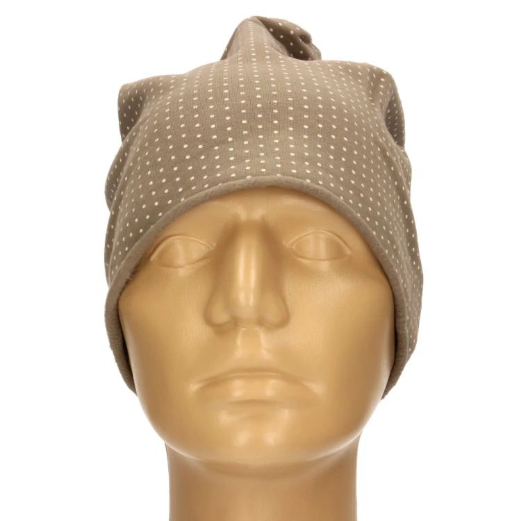 Czapka damska Beanie włoska cienka smerfetka ciemnobeżowa w kropeczki