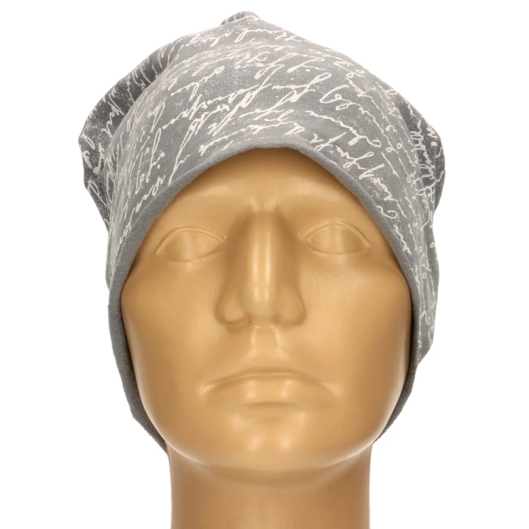 Czapka damska Beanie włoska cienka smerfetka szara w białe napisy