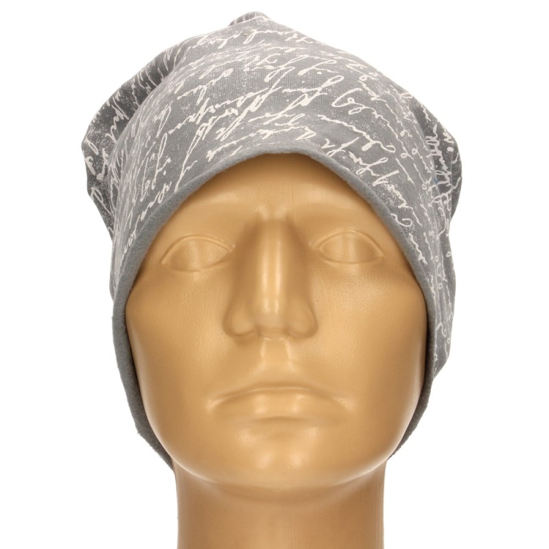 Czapka damska Beanie włoska cienka smerfetka szara w białe napisy