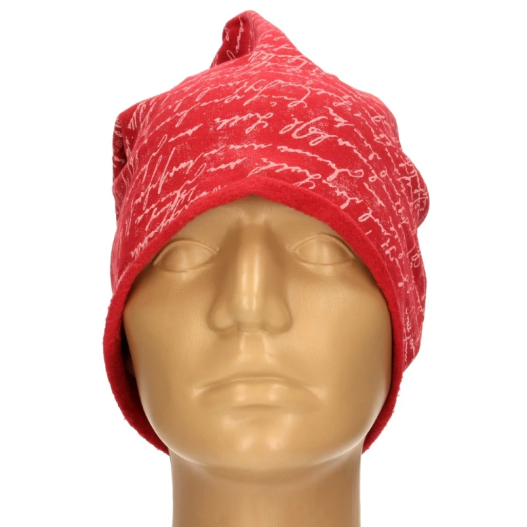 Czapka damska Beanie włoska cienka smerfetka czerwona w jasne napisy