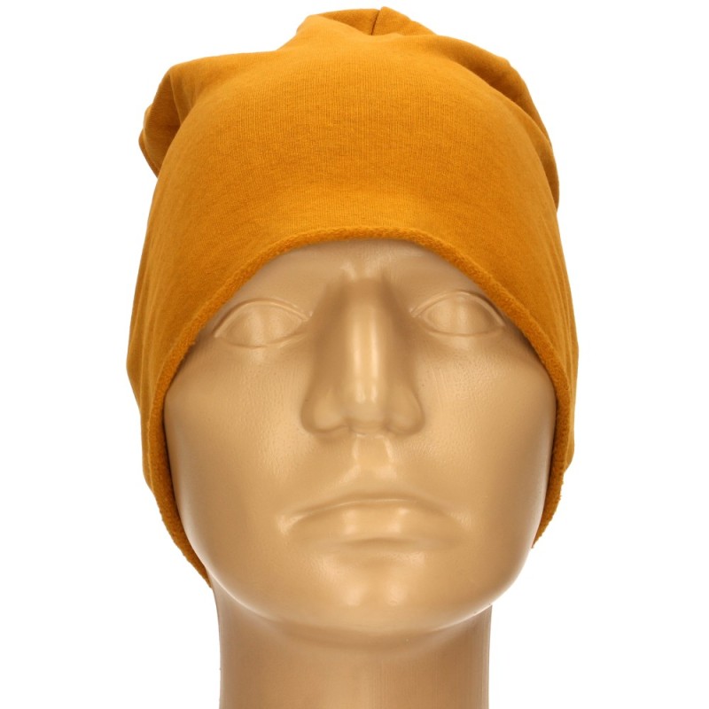 Czapka damska Beanie włoska cienka smerfetka jednolita musztardowa