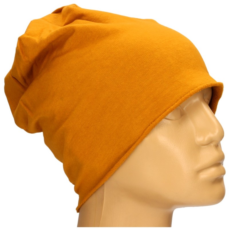 Czapka damska Beanie włoska cienka smerfetka jednolita musztardowa