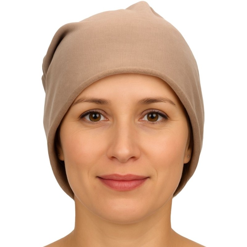 Czapka damska Beanie włoska cienka smerfetka jednolita beżowa