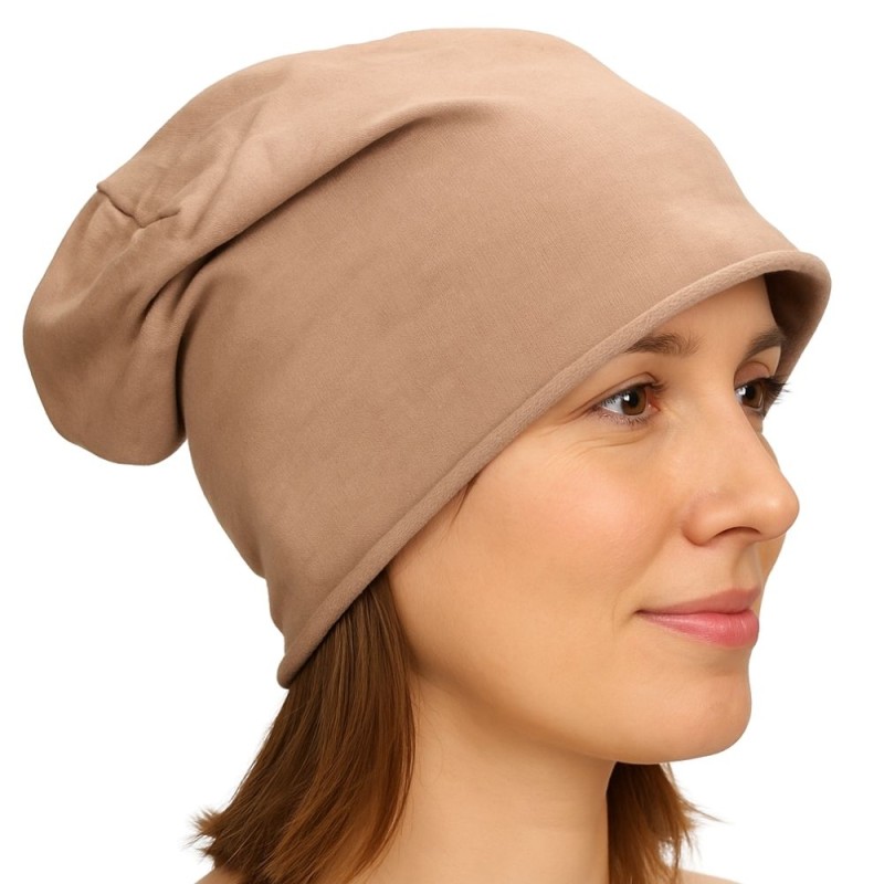 Czapka damska Beanie włoska cienka smerfetka jednolita beżowa