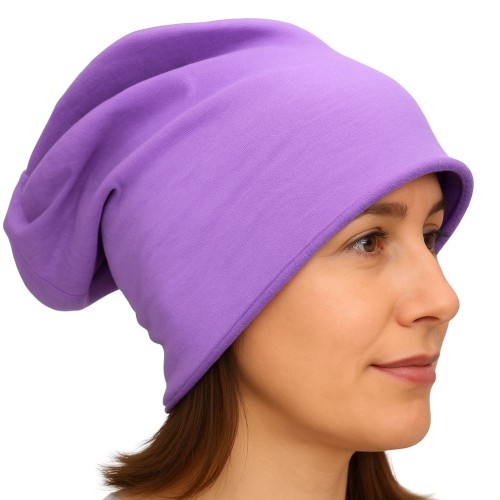 Czapka damska Beanie włoska cienka smerfetka jednolita fioletowa