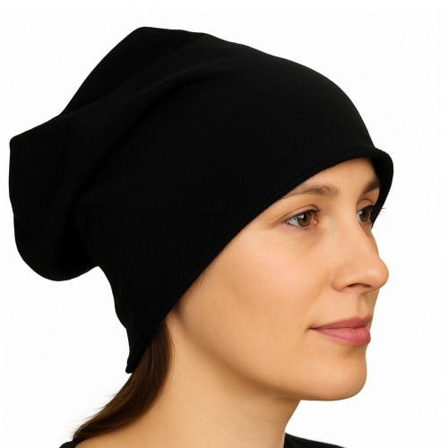 Czapka damska Beanie włoska cienka smerfetka jednolita czarna