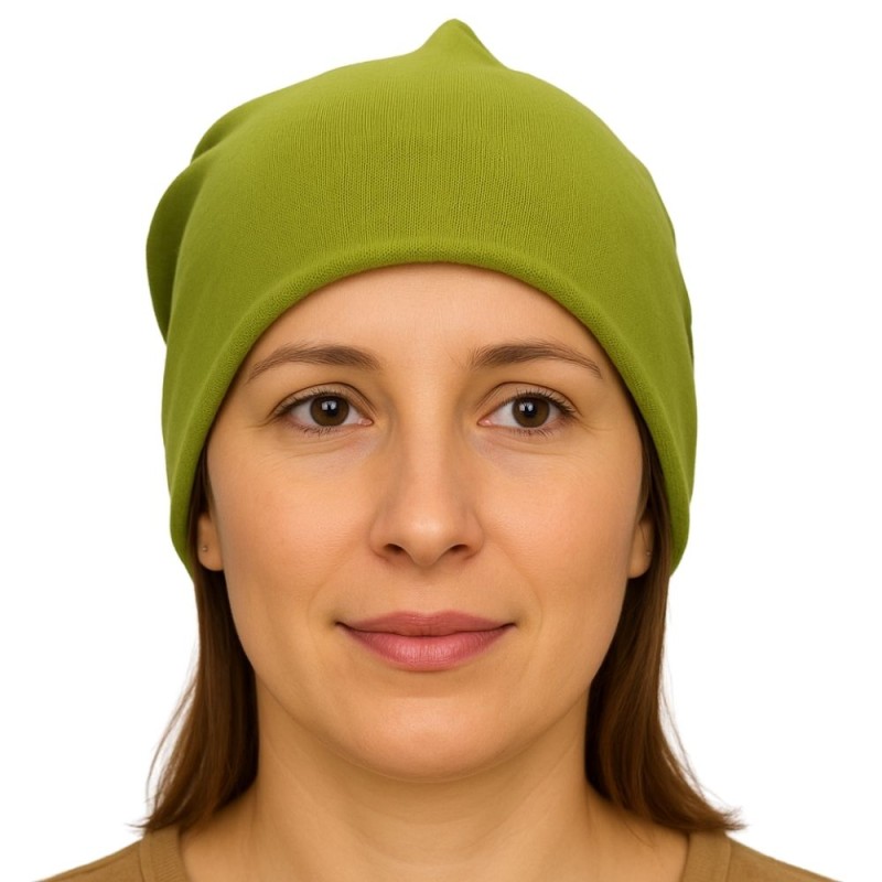 Czapka damska Beanie włoska cienka smerfetka jednolita zielona