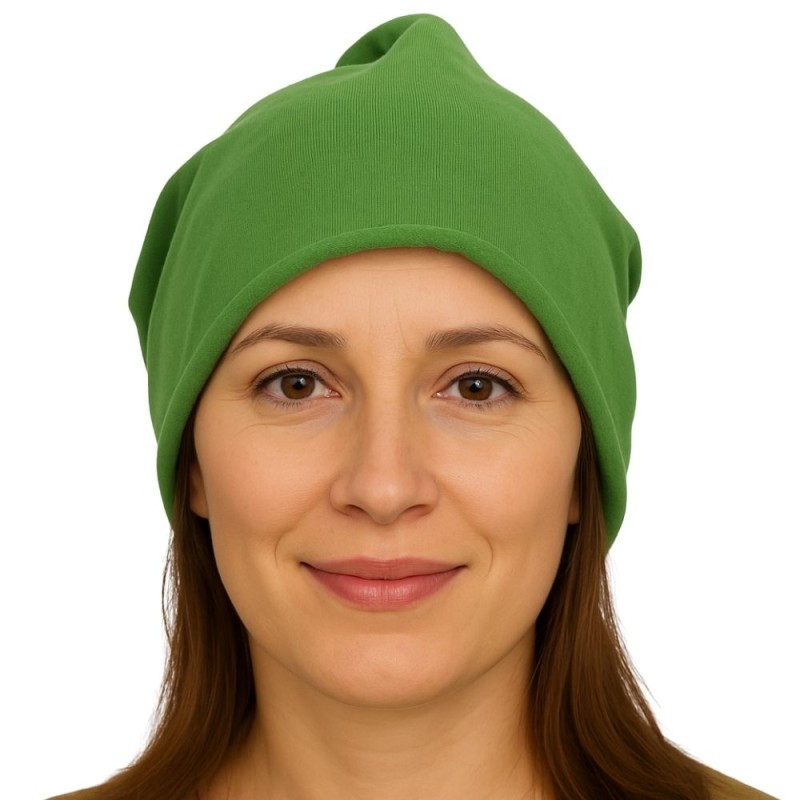 Czapka damska Beanie włoska cienka smerfetka jednolita zielona