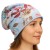 Czapka damska Beanie włoska cienka smerfetka niebieska w kolorowe kwiaty