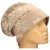 Czapka damska Beanie włoska cienka smerfetka ciemnobeżowa w kwiaty