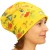 Czapka damska Beanie włoska cienka smerfetka żółta w kolorowe kwiaty