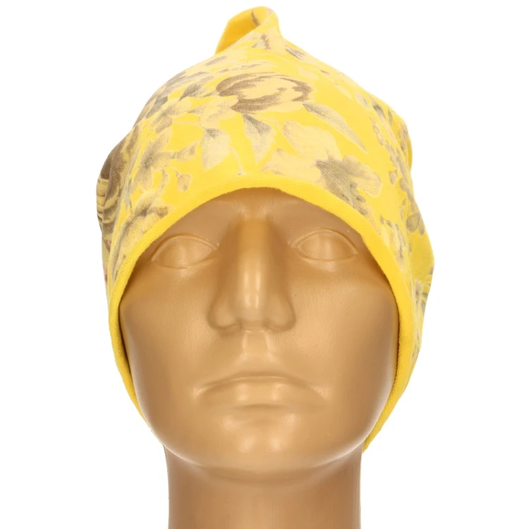 Czapka damska Beanie włoska cienka smerfetka żółta w kwiaty