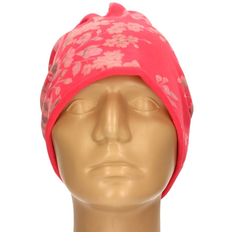 Czapka damska Beanie włoska cienka smerfetka różowa w kwiaty