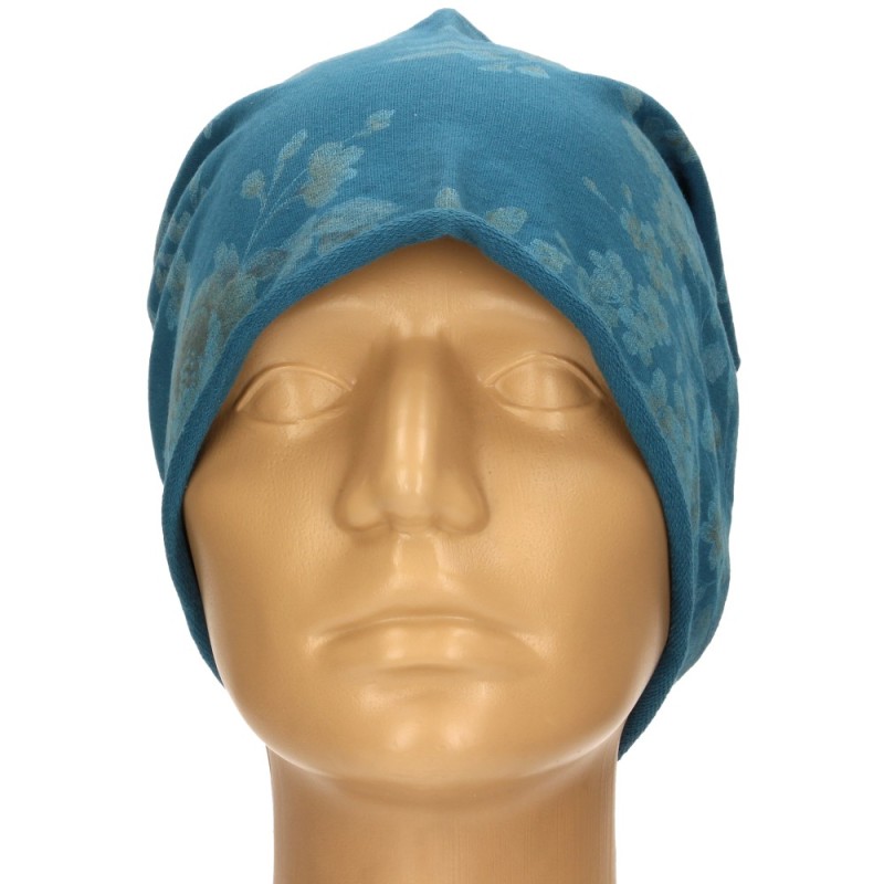 Czapka damska Beanie włoska cienka smerfetka morska w kwiaty