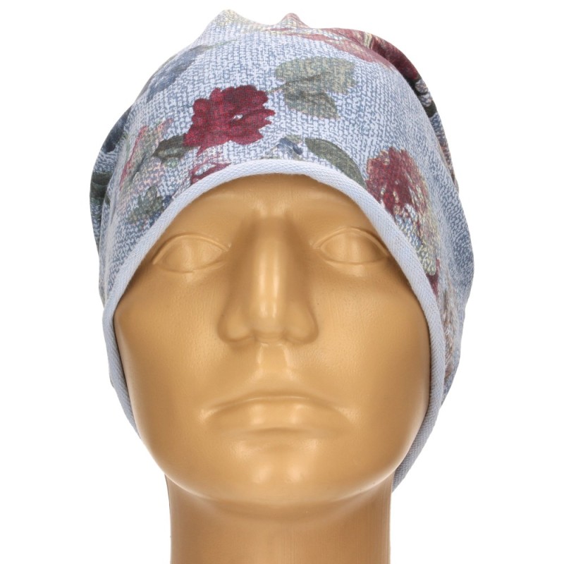 Czapka damska Beanie włoska cienka smerfetka niebieska kwiatowa