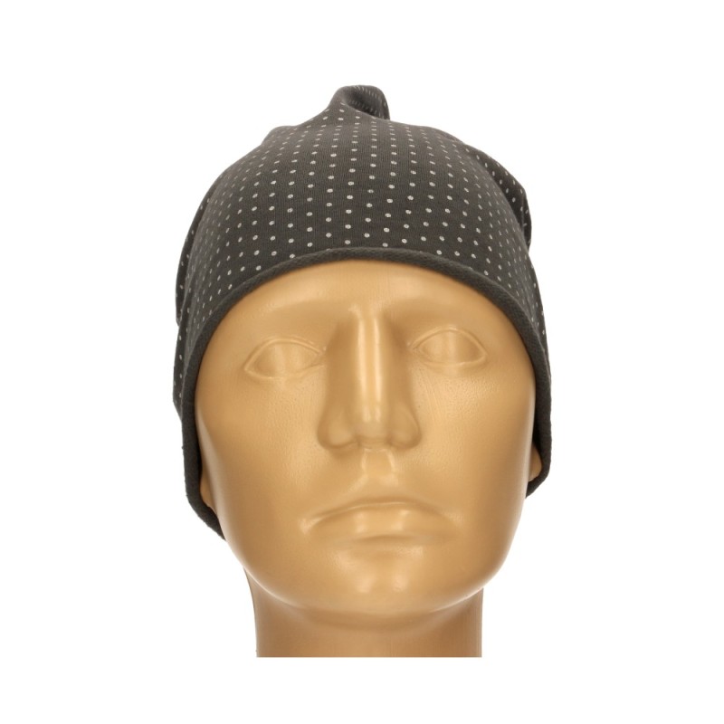 Czapka damska Beanie włoska cienka smerfetka ciemnoszara w kropeczki