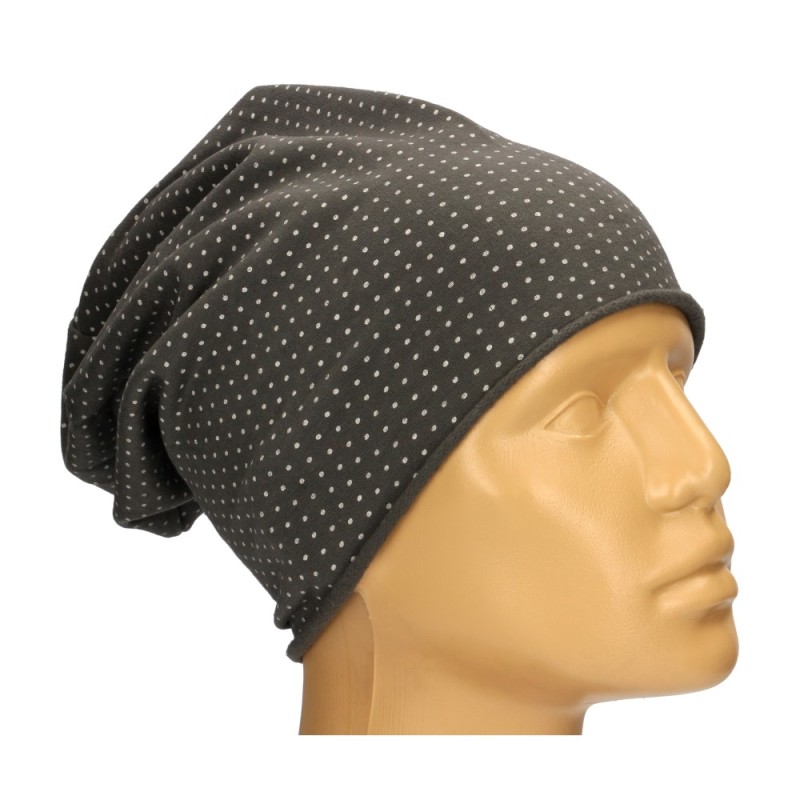 Czapka damska Beanie włoska cienka smerfetka ciemnoszara w kropeczki