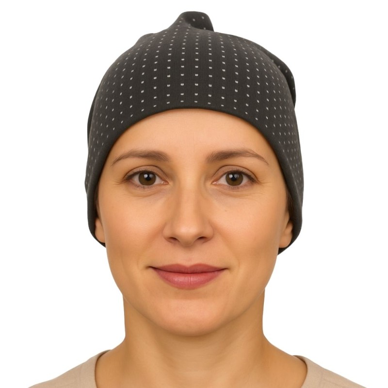 Czapka damska Beanie włoska cienka smerfetka ciemnoszara w kropeczki