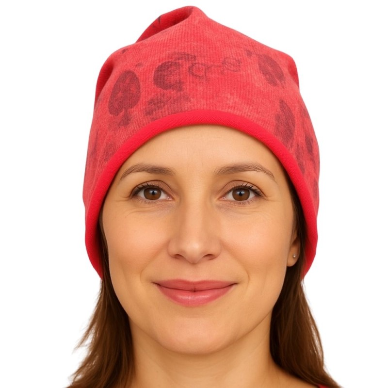 Czapka damska Beanie włoska cienka smerfetka różowa kwiatowa