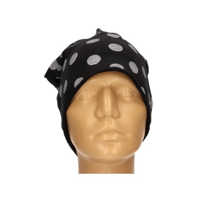 Czapka damska Beanie włoska cienka smerfetka czarna w grochy