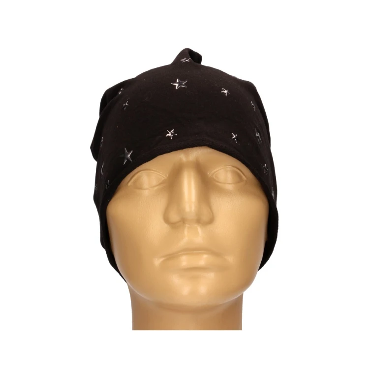 Czapka damska Beanie włoska cienka smerfetka czarna gwiazdki