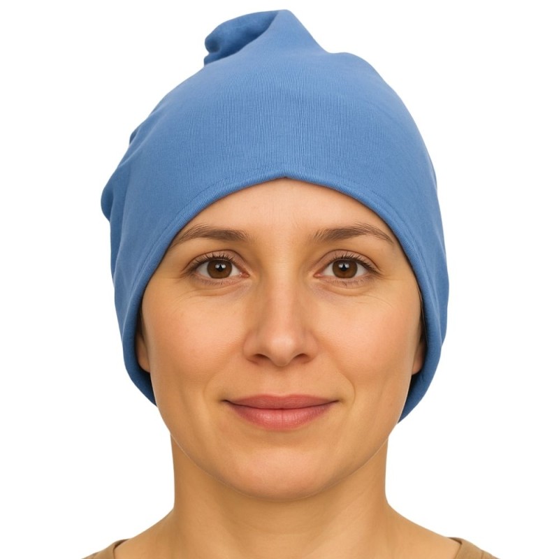 Czapka damska Beanie włoska cienka smerfetka jednolita niebieska