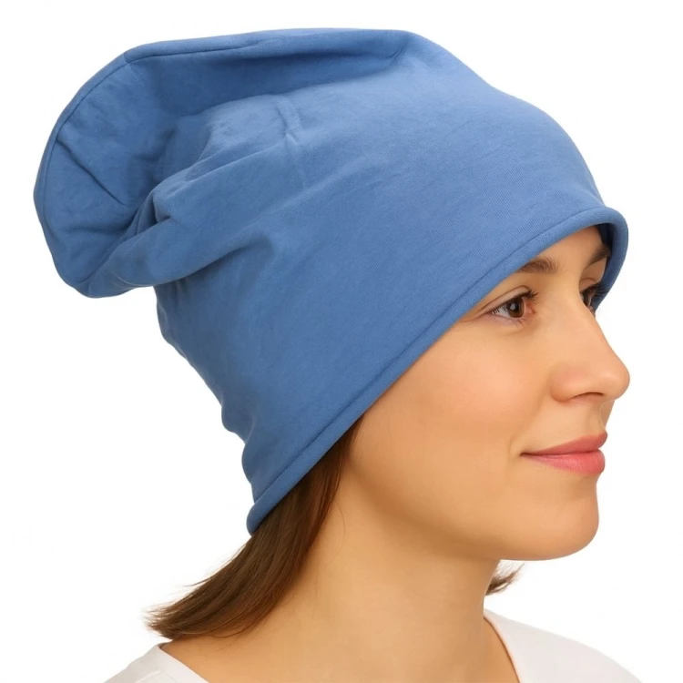 Czapka damska Beanie włoska cienka smerfetka jednolita niebieska