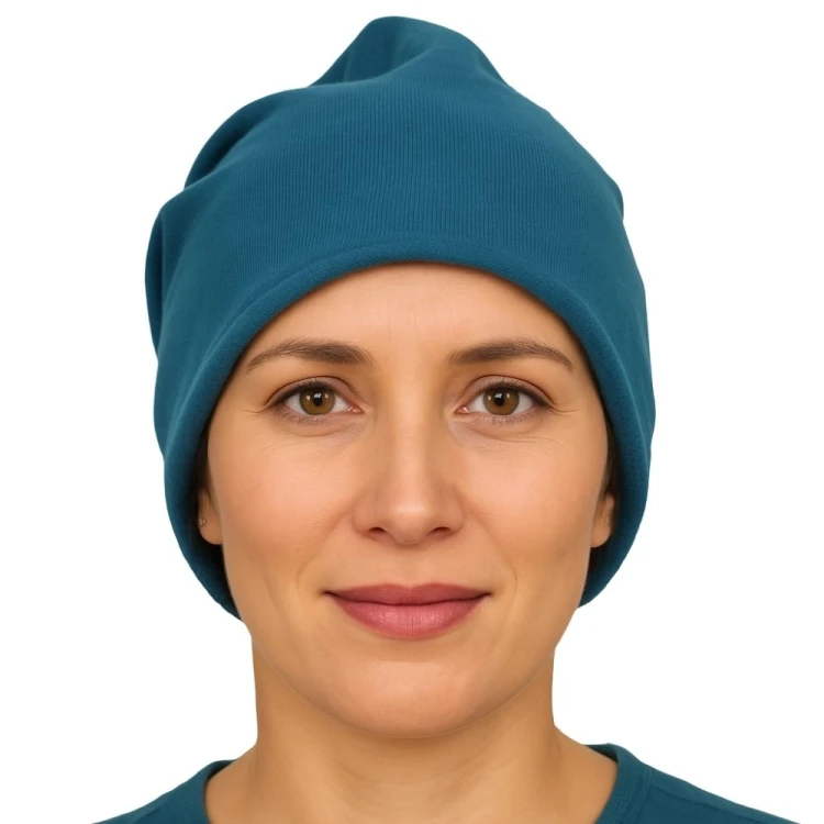 Czapka damska Beanie włoska cienka smerfetka jednolita morska