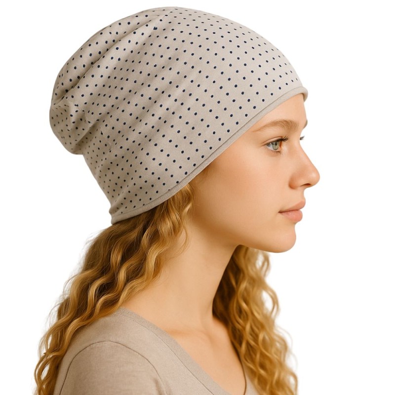Czapka damska Beanie włoska cienka smerfetka szara w kropeczki