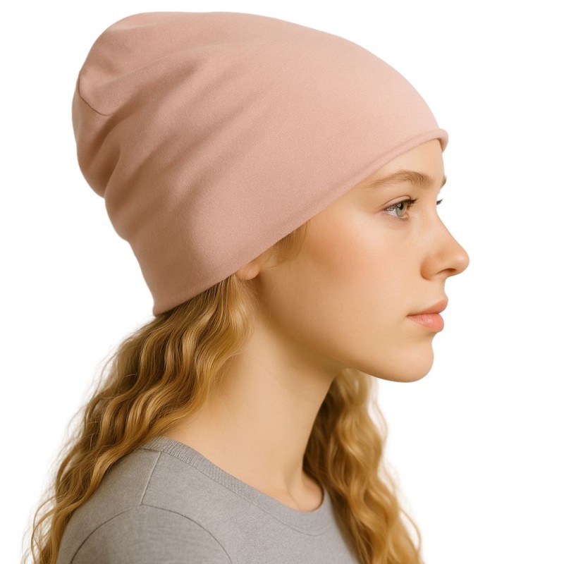 Czapka damska Beanie włoska cienka smerfetka pastelowy róż
